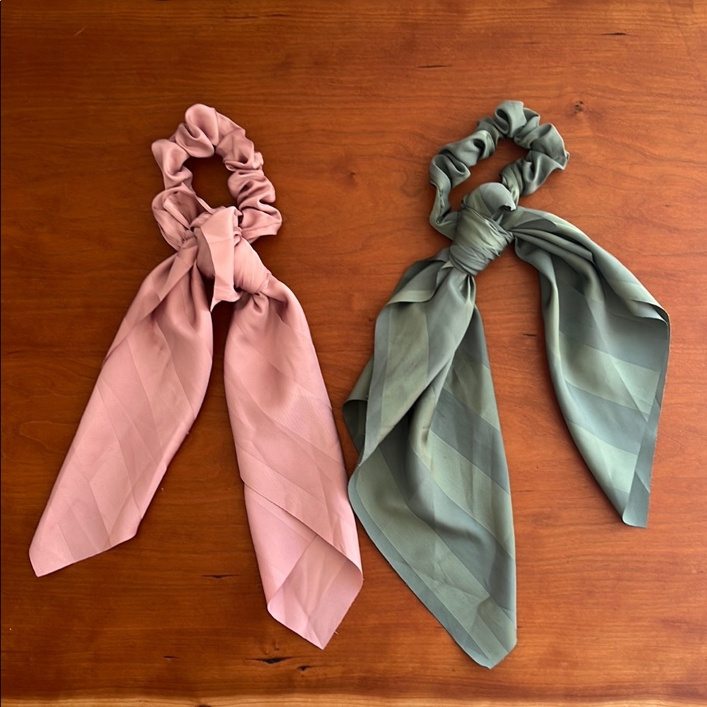 Elegant Pink and Green Hair Scrunchies